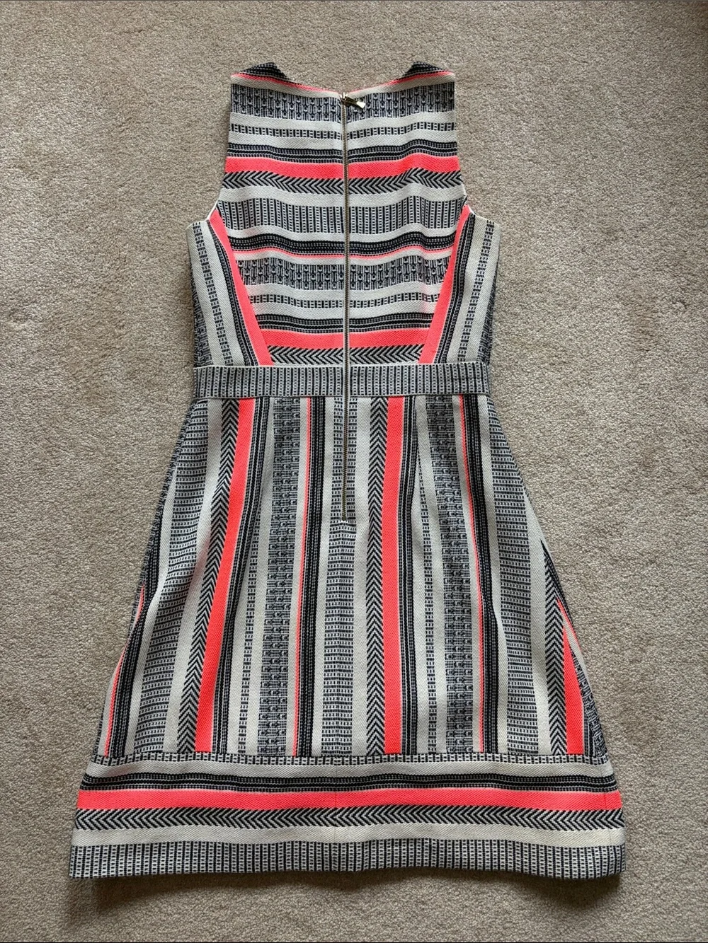 Sleeveless Coral Stripe A-Line Dress